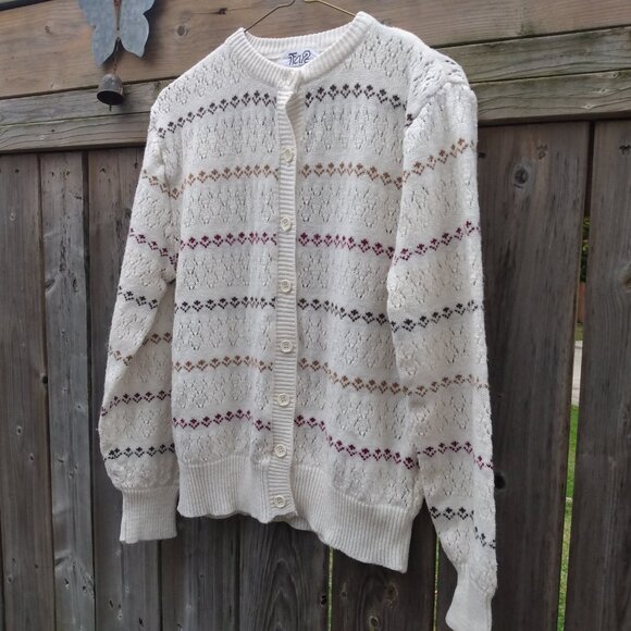 Vintage Cardigan Sweater Preppy Cottagecore 37" Bust Acrylic Knit Made in Taiwan - Picture 13 of 16